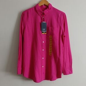 Gap Hot Pink Button Down Oxford Medium Preppy Linen Blend Long Sleeve